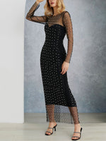 Full Pearl Sheer Mesh Cover-Up Maxi Dress