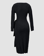 Women's Cable Knit Wrap Midi Dress