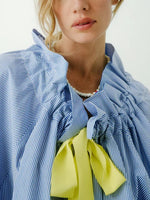 Women's Ruffled Neckline Striped Blouse
