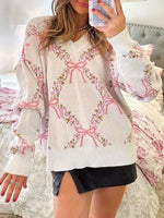 Women's Cute Bow Print Sweater
