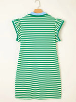 Women's Stripe V-Neck Polo Mini Dress
