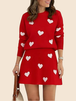 Women's Heart Sweater and Skirt Two Piece Set