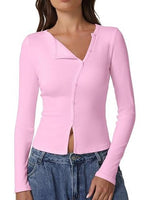 Women's Long Sleeve Ribbed Crewneck Tops