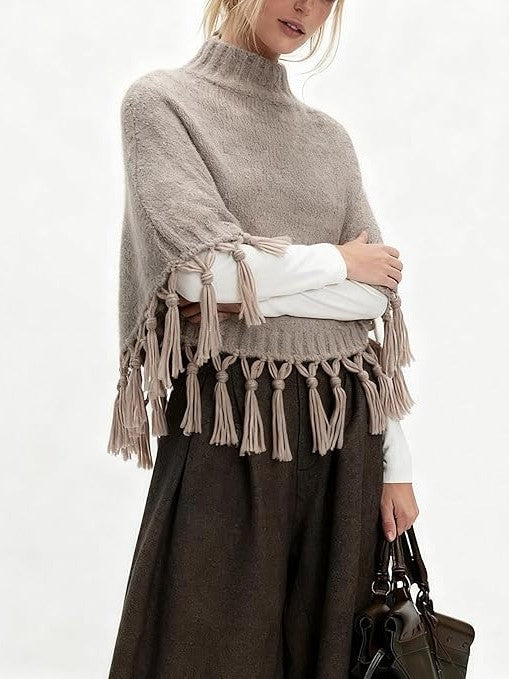 Fringe Asymmetrical Shawl Sweater Cape