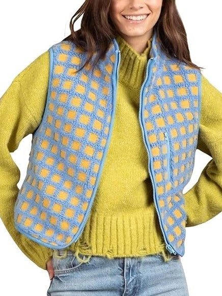 Women's Checkered Fuzzy Fleece Vests