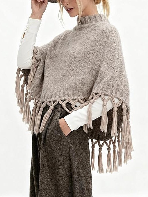 Fringe Asymmetrical Shawl Sweater Cape