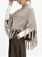 Fringe Asymmetrical Shawl Sweater Cape