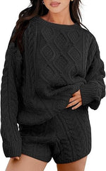 Winter Cable Knit Sweaters Shorts Matching Set