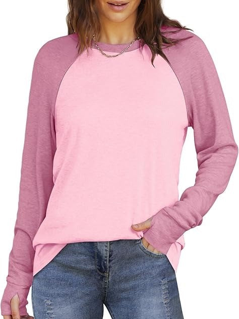 Women's Tunic Curved Hem Thumb Hole Shirts