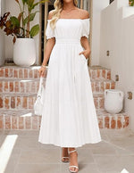 Women's Off Shoulder Side Split Flowy Maxi Dress