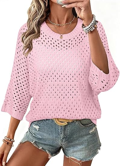 Women's Crochet 3/4 Length Sleeve Shirts