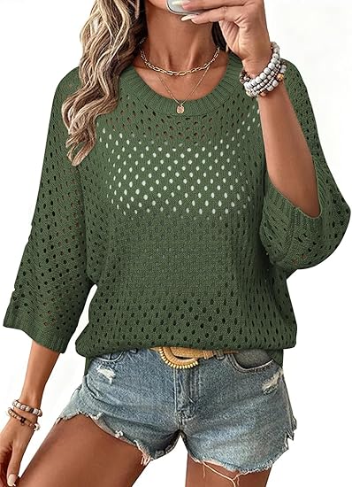 Women's Crochet 3/4 Length Sleeve Shirts