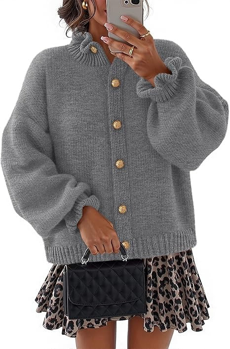 Women's Ruffled Neckline Button Up Cardigan
