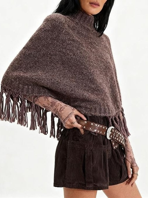 Fringe Asymmetrical Shawl Sweater Cape