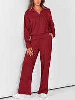 Women's Lapel Half Zip Sweatshirts And Wide Leg Pants Tracksuit Sets