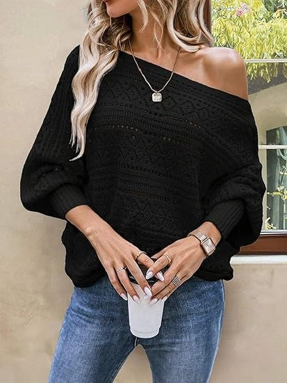 Women's Off Shoulder Batwing Oversized Sweater