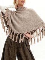 Fringe Asymmetrical Shawl Sweater Cape