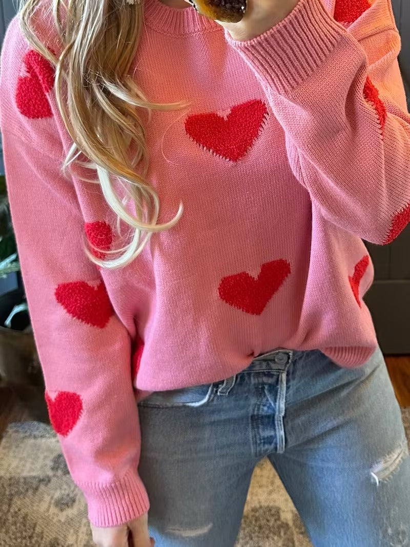 Women's Valentine Heart Print Sweater