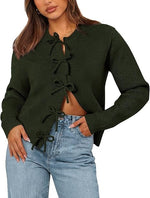 Women's Bow Tied Ribbed Knit Cardigan