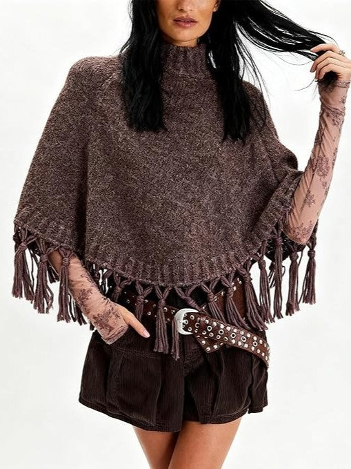 Fringe Asymmetrical Shawl Sweater Cape
