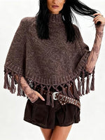 Fringe Asymmetrical Shawl Sweater Cape