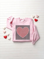 Women's Valentine's Day Striped Heart Print Crewneck Sweatshirt