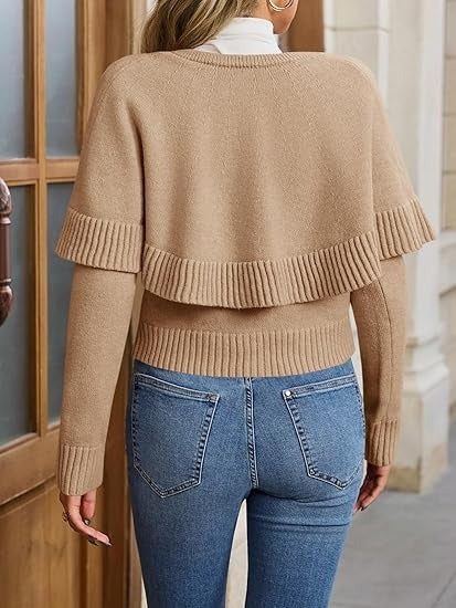 Women'sLong Sleeve Fall Knit Cape Sweaters