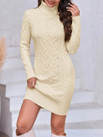 Women's Sexy Bodycon Turtleneck Cable Knitted Dress