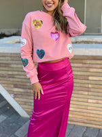 Valentine's Day Sequin Heart Round Neck Long Sleeve Sweatshirt