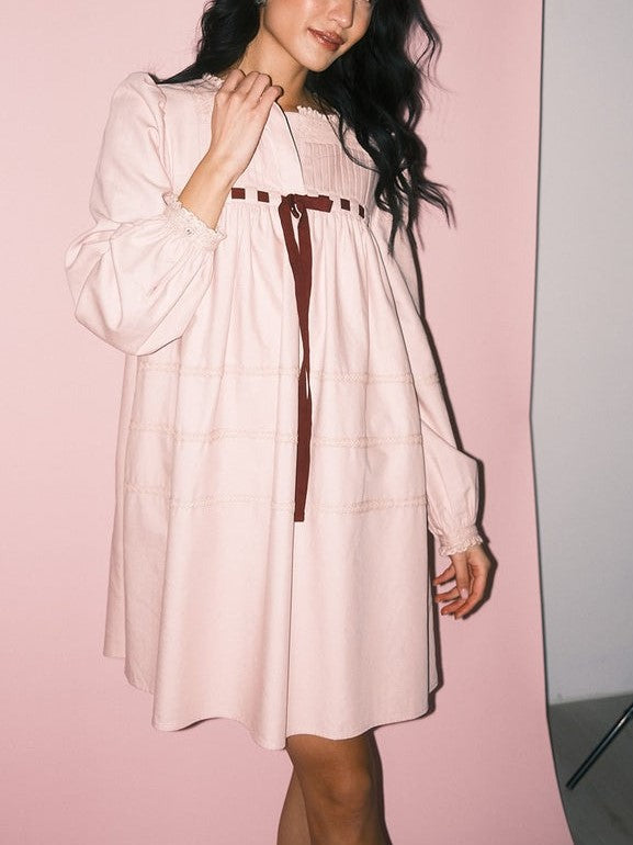 Women's Valentine's Pink Ruffled Bow Dress