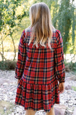 Women's Plaid Print Frilly Collar Long Sleeve Mini Dress