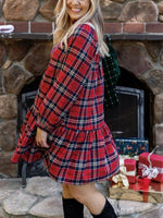 Women's Plaid Print Frilly Collar Long Sleeve Mini Dress