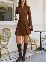 Ruched Button A-Line Mini Dress