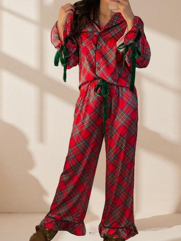 Women's Christmas Bow-Tie Plaid Pajamas
