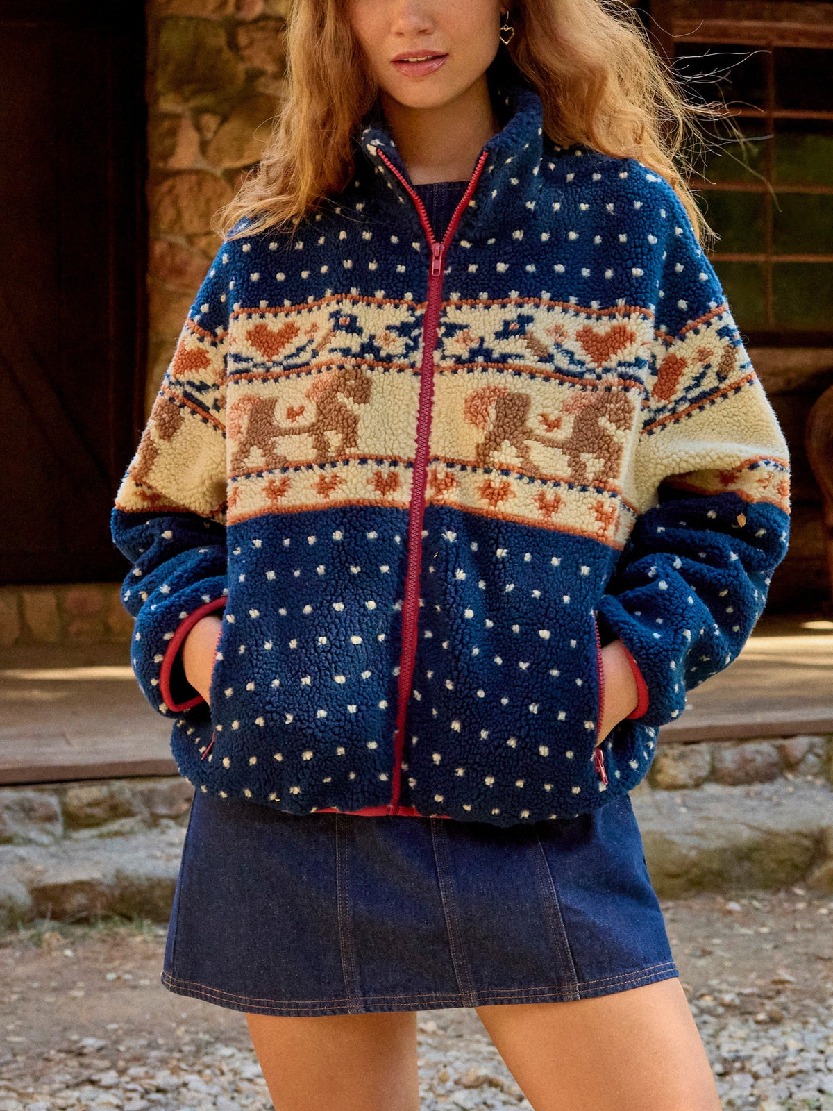 Women's Fleece Collar Graphic Jacket