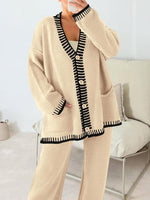 Women's Oversized V-Neck Knit Cardigan & Pants Set