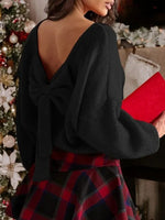 Women's V-Back Bow Detail Knit Sweater