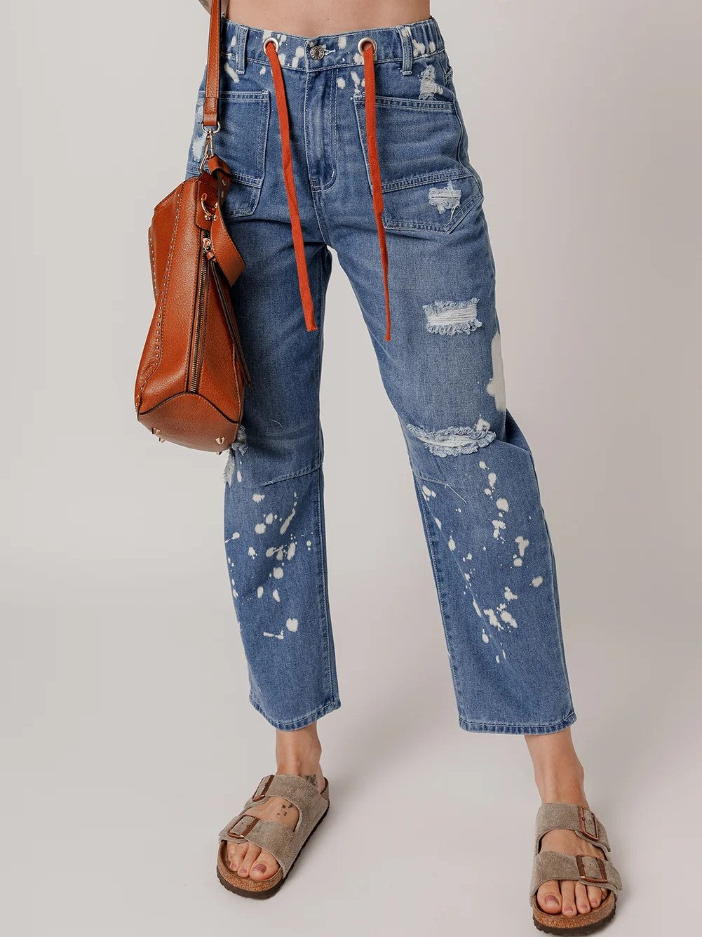 Casual Women's Distressed Drawstring Jeans