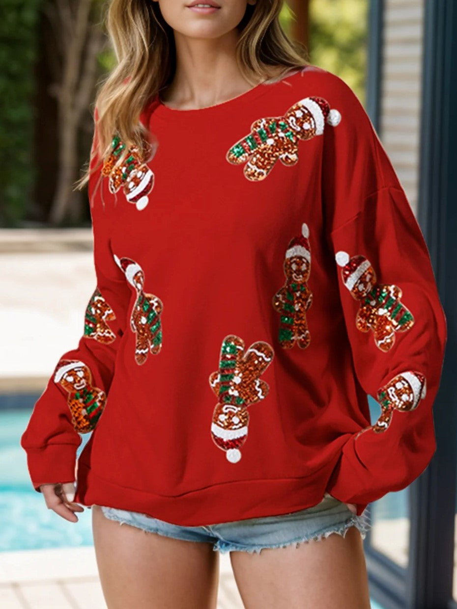 Women's Christmas Gingerbread Man Sequin Sweatshirt