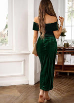 Women's Off-Shoulder High-Waisted Slit Velvet Dress