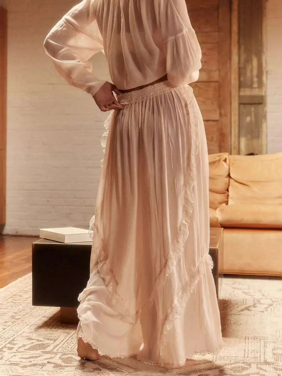 Women's Long-Sleeve Lace Pajama Set