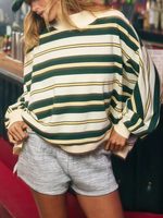 Women's Vintage Striped Batwing Sleeve Mock Neck Sweatshirt