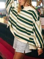 Women's Vintage Striped Batwing Sleeve Mock Neck Sweatshirt