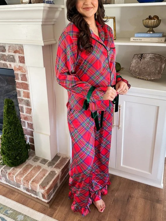 Women's Christmas Bow-Tie Plaid Pajamas