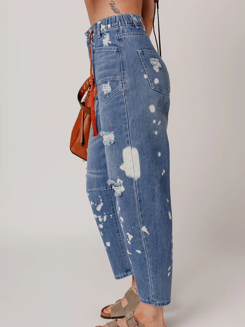 Casual Women's Distressed Drawstring Jeans