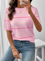 Women'sCrewneck Short Sleeve Knit Striped Tops