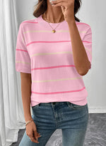 Women'sCrewneck Short Sleeve Knit Striped Tops