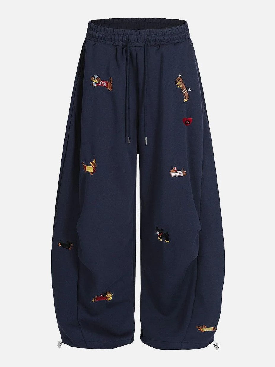 Cute Dachshund Embroidered Baggy Sweatpants