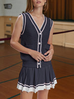 Women's Crochet Tank Tops Pleated Skirt Sets