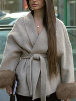 Women's Elegant Wrap Fur Trim Coat